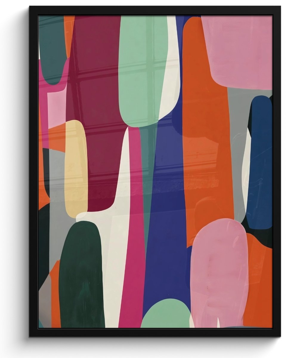 FrameYourWall Poster in lijst - Fotolijst 50x70 cm - Posters - Vormen - Ritmisch - Kleuren - Abstract - Posterlijst zwart - Decoratie - Wanddecoratie woonkamer - Muurdecoratie slaapkamer Vormen - Kleurrijk