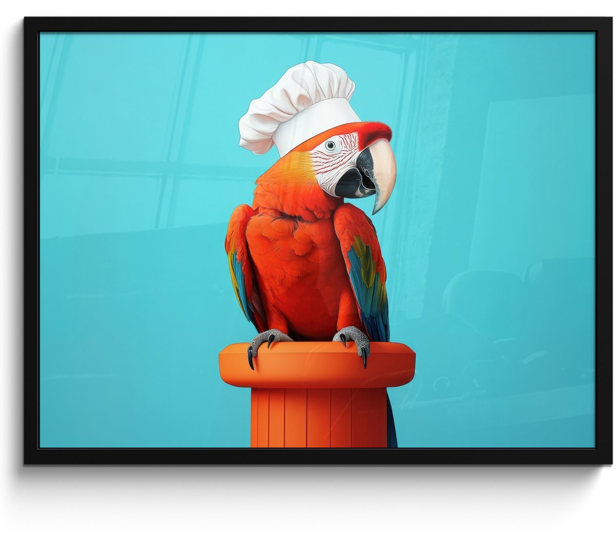 FrameYourWall Fotolijst inclusief poster - Posterlijst 70x50 cm - Posters - Ara - Koksmuts - Sokkel - Grappig - Foto in lijst - Keuken decoratie muur - Wanddecoratie accessoires - Muurdecoratie - Schilderijen Koksmuts - Papegaai