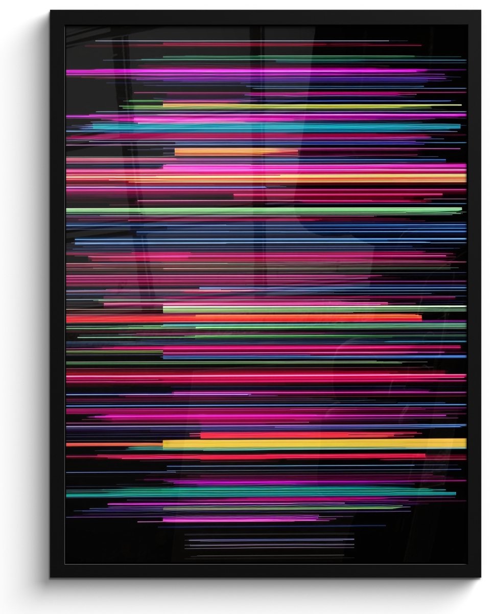 FrameYourWall Poster in lijst - Fotolijst 50x70 cm - Posters - Gaming - Abstract - Lijnen - Horizontaal - Kleurrijk - Posterlijst zwart - Decoratie - Wanddecoratie woonkamer - Muurdecoratie slaapkamer Lijnen - Kleurrijk