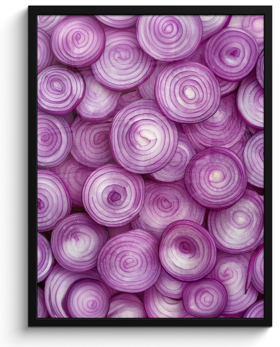 FrameYourWall Poster in lijst - Fotolijst 50x70 cm - Posters - Paars - Uien - Close up - Posterlijst zwart - Decoratie - Wanddecoratie woonkamer - Muurdecoratie slaapkamer