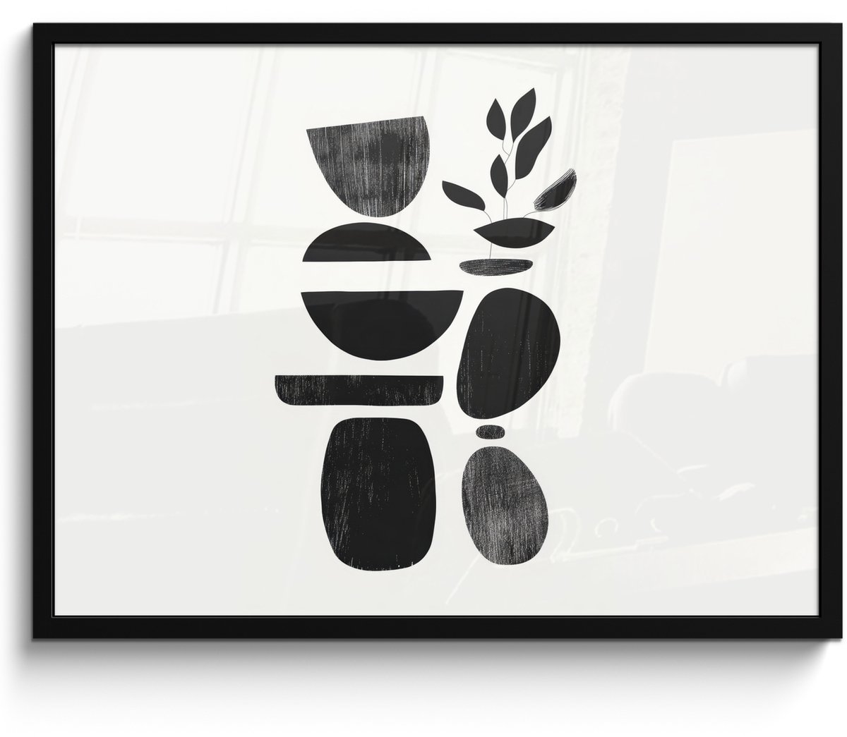 FrameYourWall Poster in lijst - Fotolijst 70x50 cm - Posters - Japandi - Zwart - Abstract - Posterlijst zwart - Decoratie - Wanddecoratie woonkamer - Muurdecoratie slaapkamer Figuren
