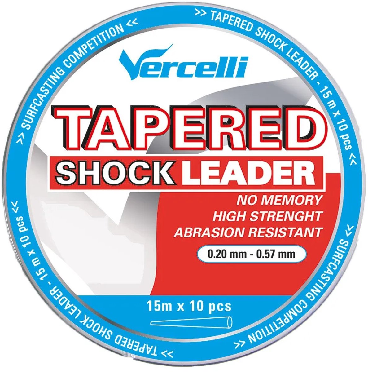 Vercelli Shock Taps Toelopende Onderlijn 15 M 10 Eenheden Transparant 0.160-0.570 mm