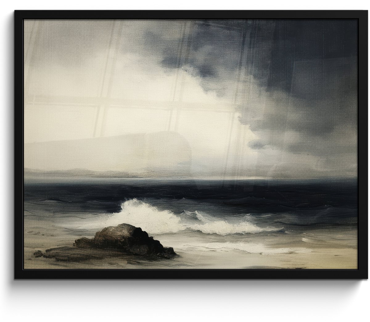 FrameYourWall Poster in lijst - Fotolijst 70x50 cm - Posters - Zee - Rotsen - Storm - Posterlijst zwart - Decoratie - Wanddecoratie woonkamer - Muurdecoratie slaapkamer