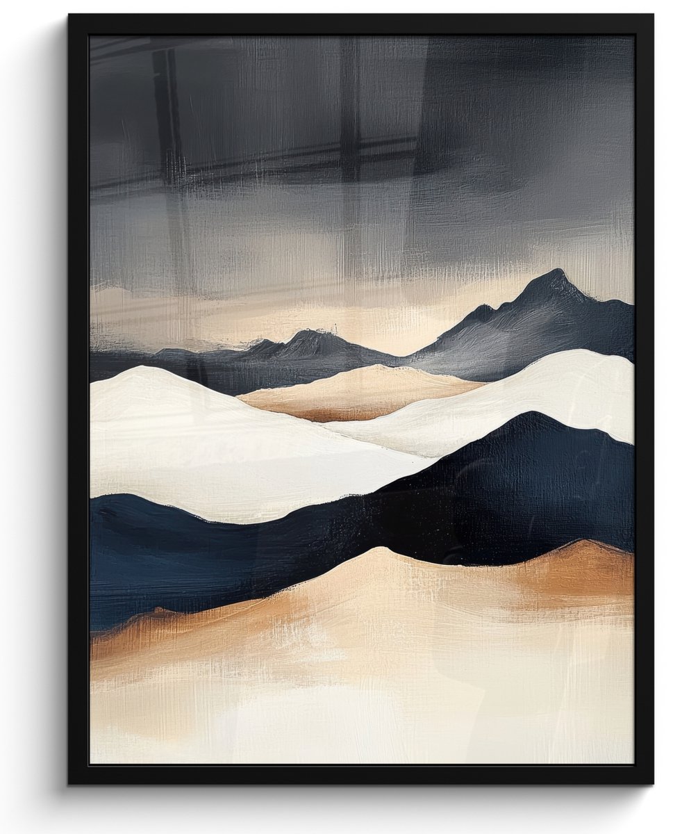 FrameYourWall Poster in lijst - Fotolijst 50x70 cm - Posters - Bergen - Donkerblauw - Landschap - Posterlijst zwart - Decoratie - Wanddecoratie woonkamer - Muurdecoratie slaapkamer Landschap - Abstract