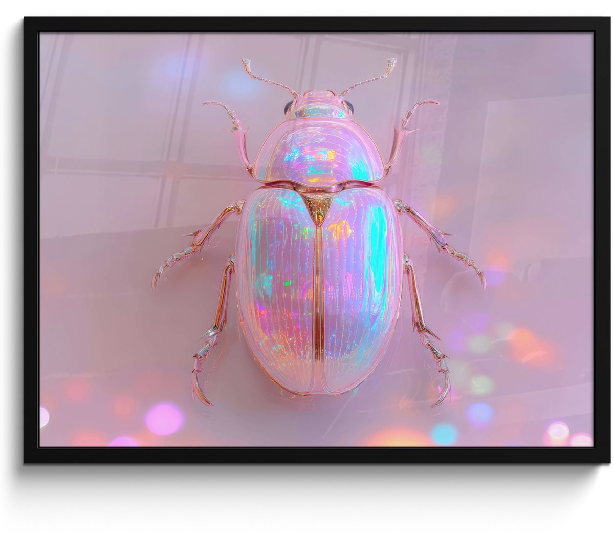 FrameYourWall Poster in lijst - Fotolijst 70x50 cm - Posters - Kever - Metallic - Lichteffect - Roze - Posterlijst zwart - Decoratie - Wanddecoratie woonkamer - Muurdecoratie slaapkamer Kever - Glanzend