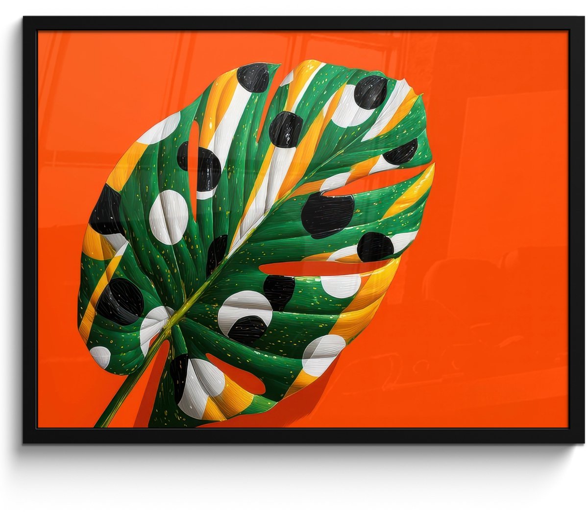 FrameYourWall Poster in lijst - Fotolijst 70x50 cm - Posters - Blad - Oranje - Stippen - Kleurrijk - Posterlijst zwart - Decoratie - Wanddecoratie woonkamer - Muurdecoratie slaapkamer Blad - Stippen