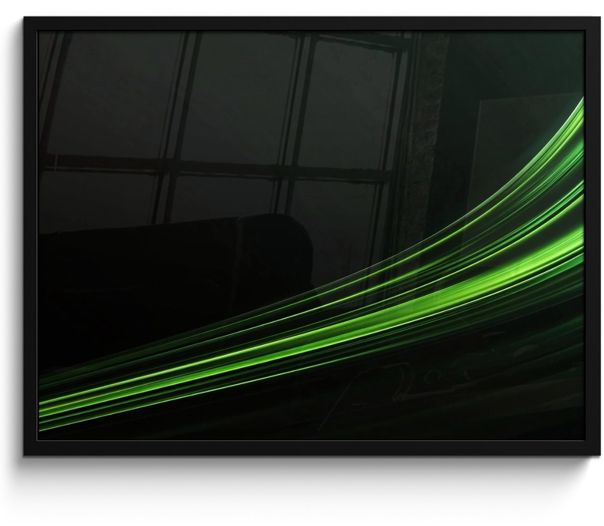 FrameYourWall Poster in lijst - Fotolijst 70x50 cm - Posters - Gaming - Lijnen - Boog - Groen - Posterlijst zwart - Decoratie - Wanddecoratie woonkamer - Muurdecoratie slaapkamer