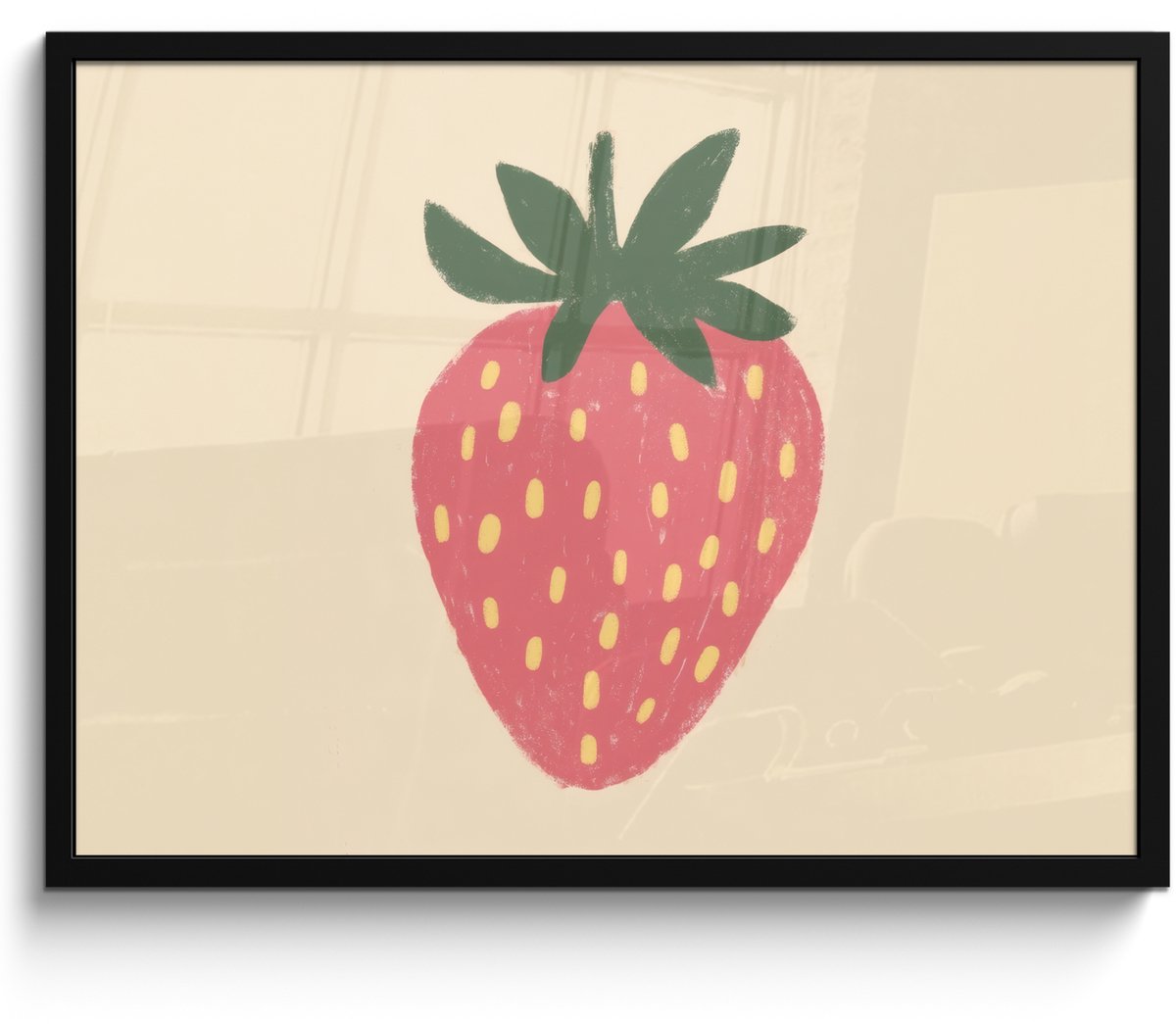 FrameYourWall Poster in lijst - Fotolijst 70x50 cm - Posters - Aardbei - Minimalistisch - Rood - Fruit - Posterlijst zwart - Decoratie - Wanddecoratie woonkamer - Muurdecoratie slaapkamer