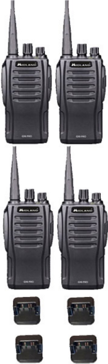 Set van 4 Midland G10 Pro UHF PMR446 Portofoon met tafellader
