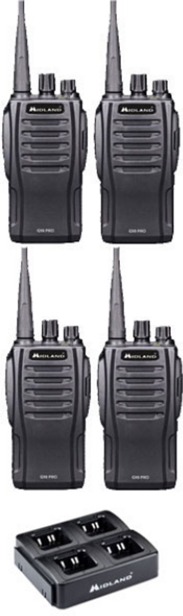 Set van 4 Midland G10 Pro UHF PMR446 Portofoon met multilader
