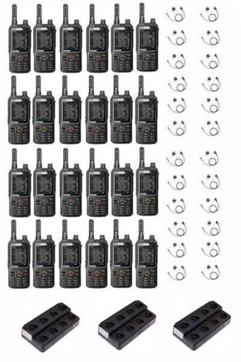 Set van 24 Inrico T320 V2 4G LTE Zello Portofoon, GPS, Wifi met multilader en D-shape oortje