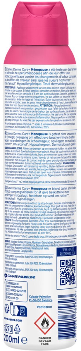 Sanex - Deodorant Spray Dermo Menopause - 3 x 200 ml - Voordeelverpakking