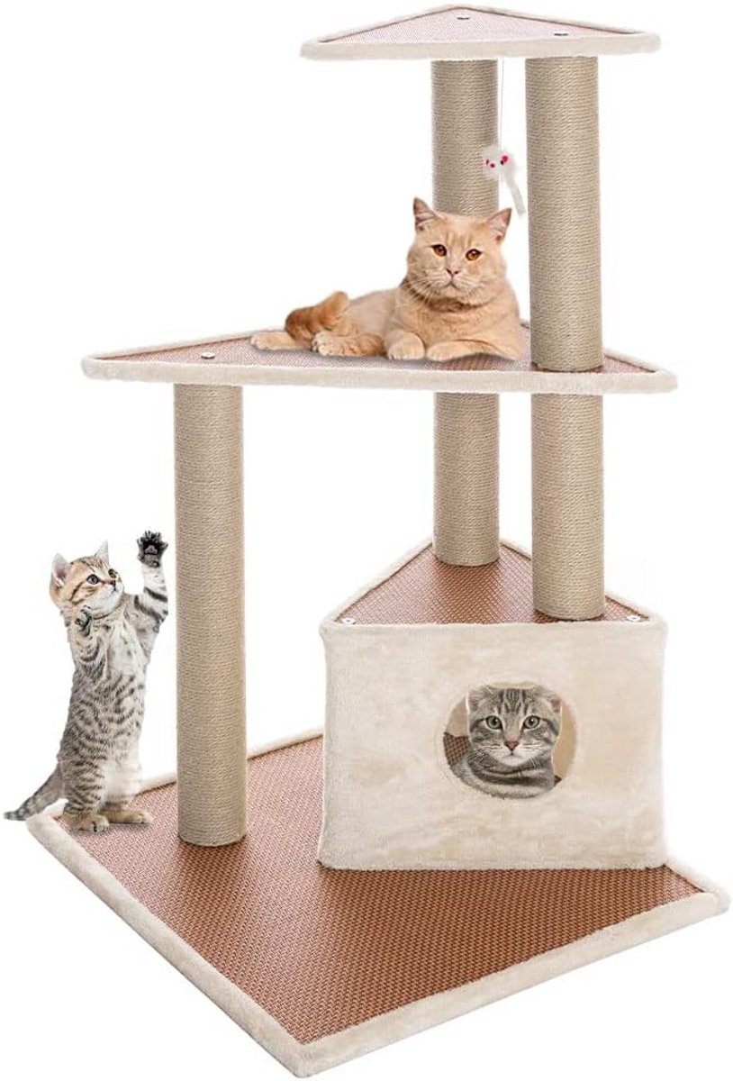 Krabpaal voor katten met deken, sterk en stabiel krabcentrum voor nagels, beige