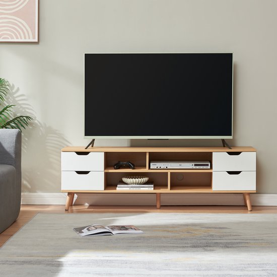 Tv-meubel Bordkak 140x30x45 cm eikenkleurig en wit [en.casa]
