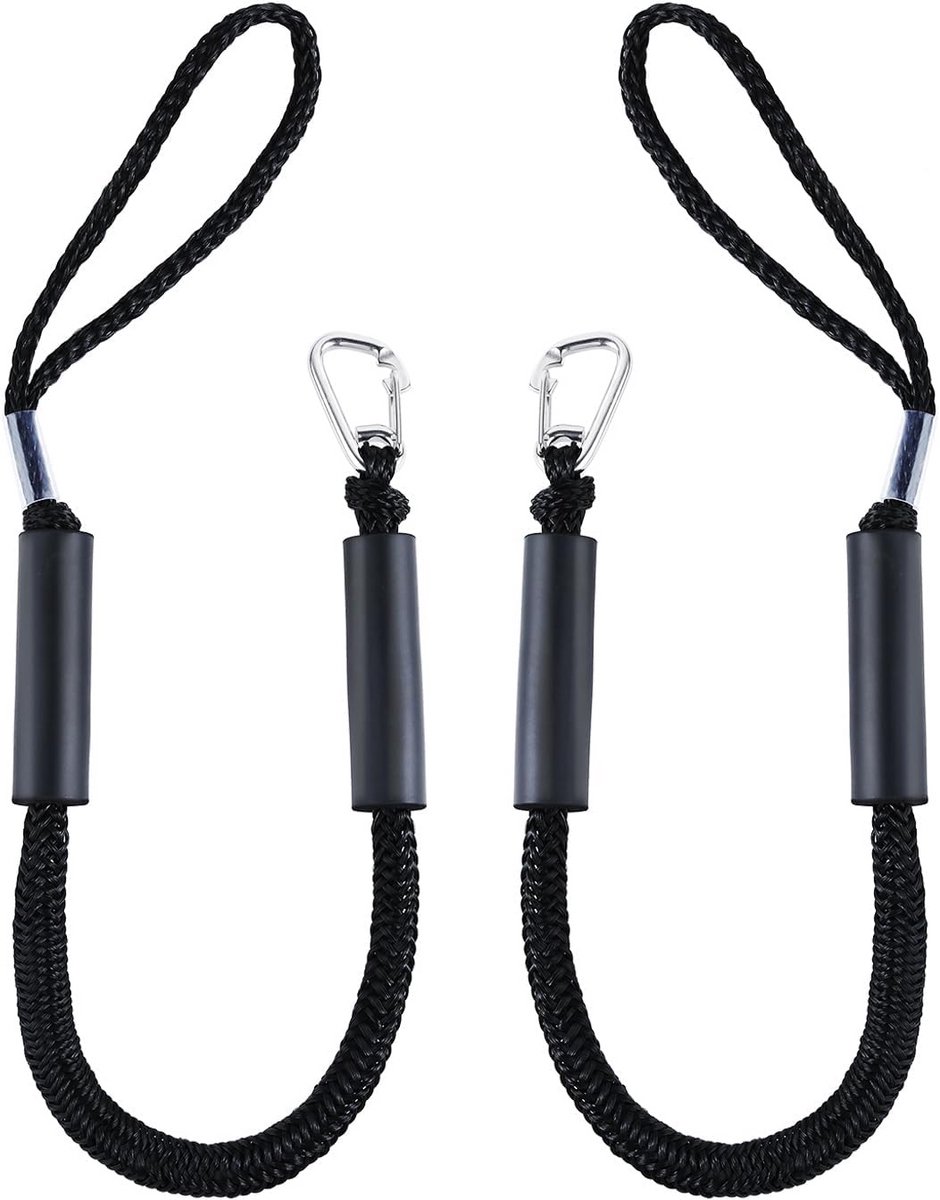 2-Pack Zwarte Elastische Boot Bootlijnen 1 Meter met RVS Clip voor Aanmeren