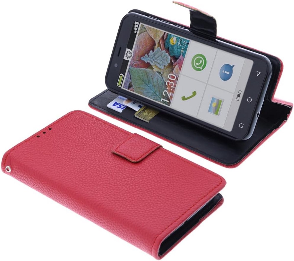 Bookcase Telefoonhoesje Rood met Kaarthouder en Standaardfunctie voor Emporia Smart 5 Mini