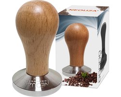 Professionele 53mm Espresso Tamper met Houten Handvat en Platte Basis - Roestvrij Staal