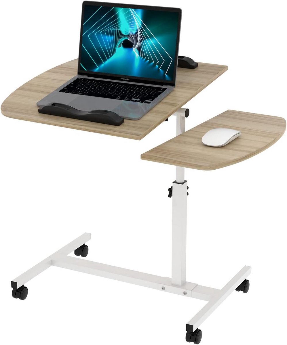 In hoogte verstelbare Bedtafel met Wielen - Draaibare en Vergrendelbare Laptopstandaard