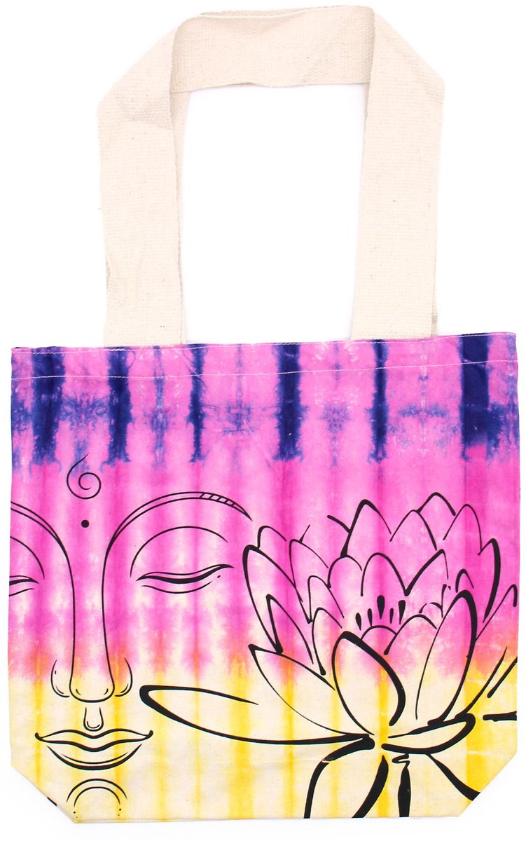 Ancient Wisdom - Tas - Katoenen tas multicolor met tie-dye print 38x42x12 cm - handtas - schoudertas - eco-vriendelijk - modeaccessoire - tas