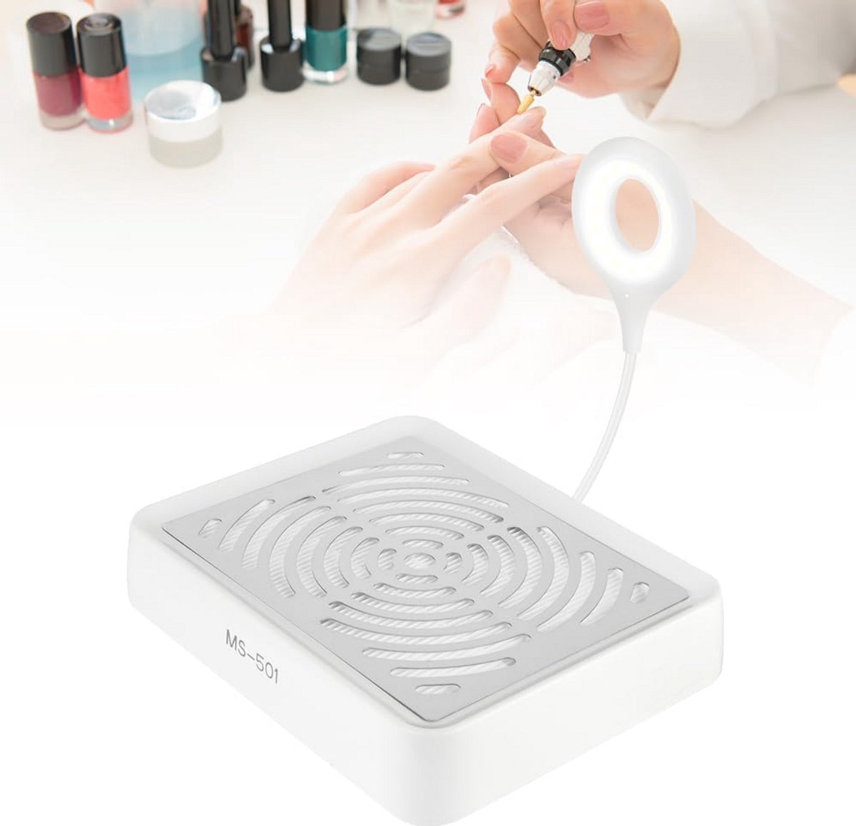 Nagelstofzuiger met LED-lamp - Stille nagelstofafzuiging met instelbare snelheid voor thuis en salon