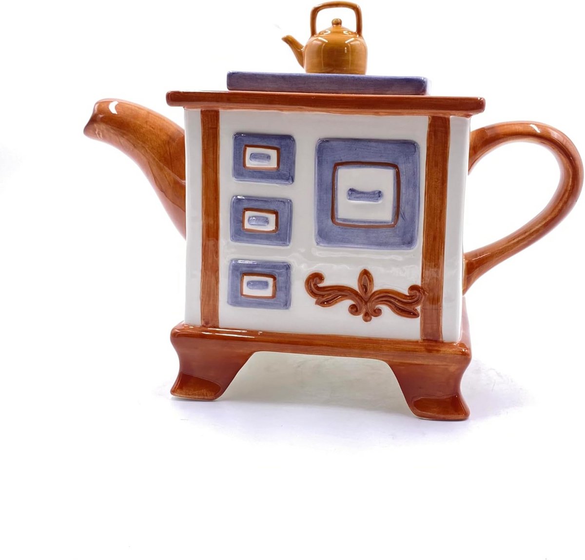Handbeschilderde lichtkeramische theepot met oven motief