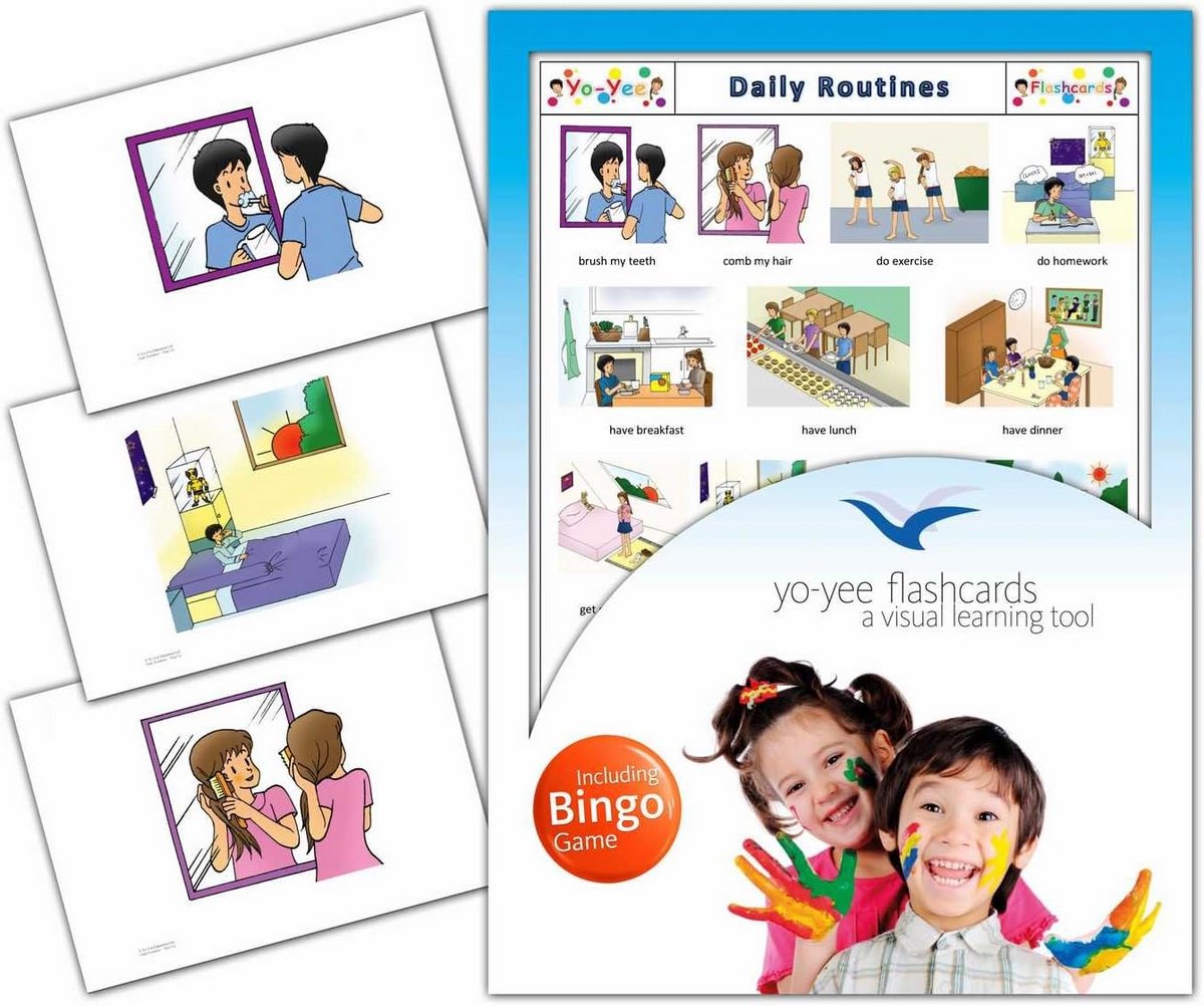 Flashkaarten Dagelijkse Routines met Bingospel - Woordenschat Fotokaarten voor Kleuters en Kinderen