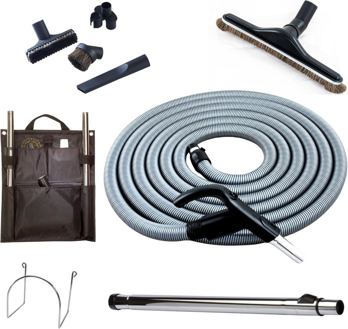 Complete AAN/UIT Slangset voor Centrale Stofzuiger (12,2m) met Accessoireset