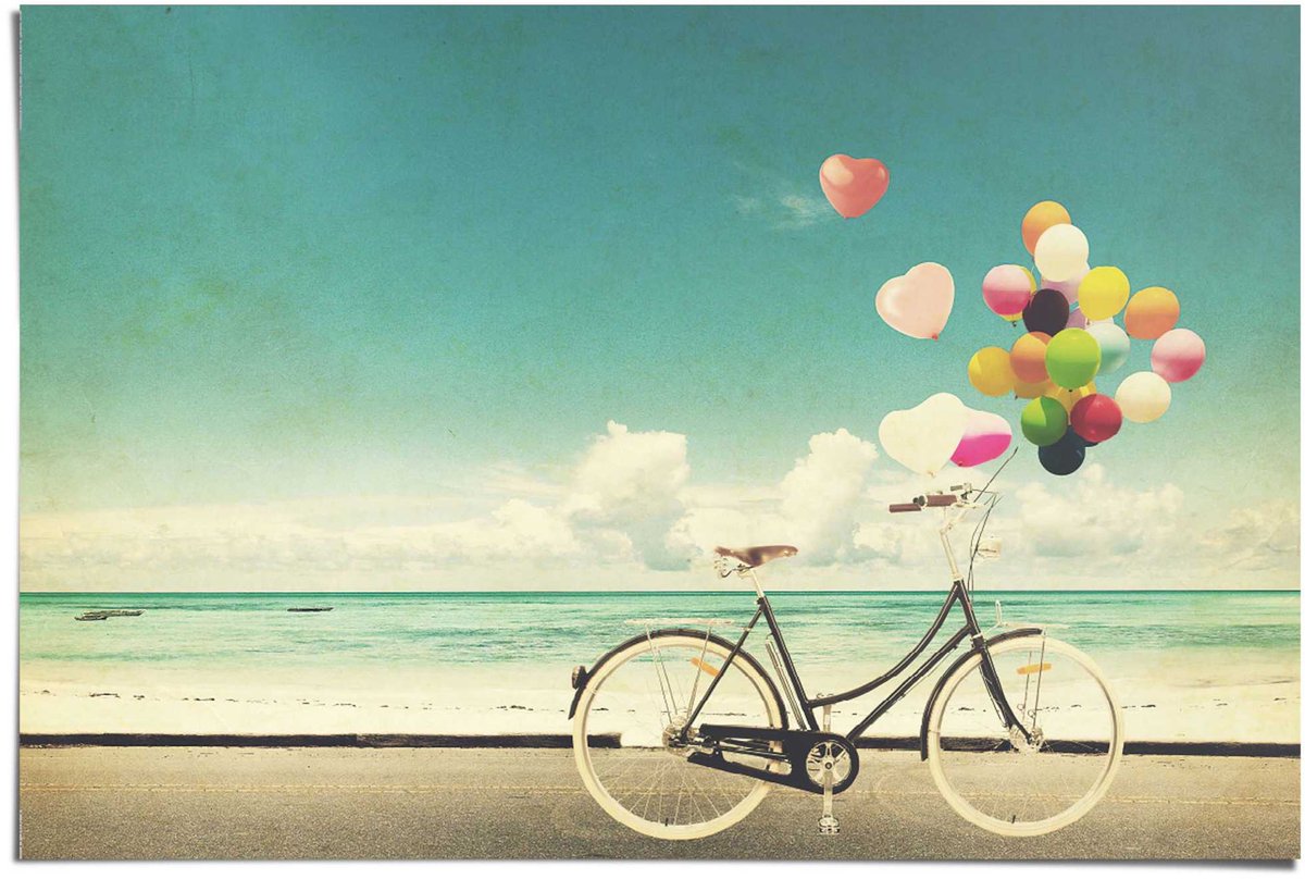 REINDERS Poster Fiets en Ballonnen - 61 x 91,5 - Papier - REINDERS blauw