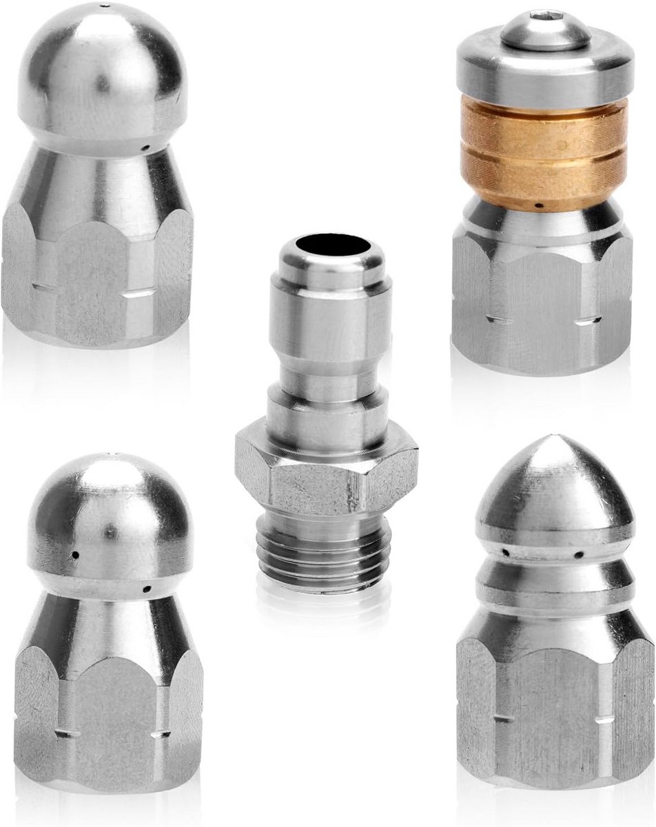 4 Delige Rioolreinigingsset met Sproeiers en 1/4" NPT Koppeling - Voor Hogedrukreiniger