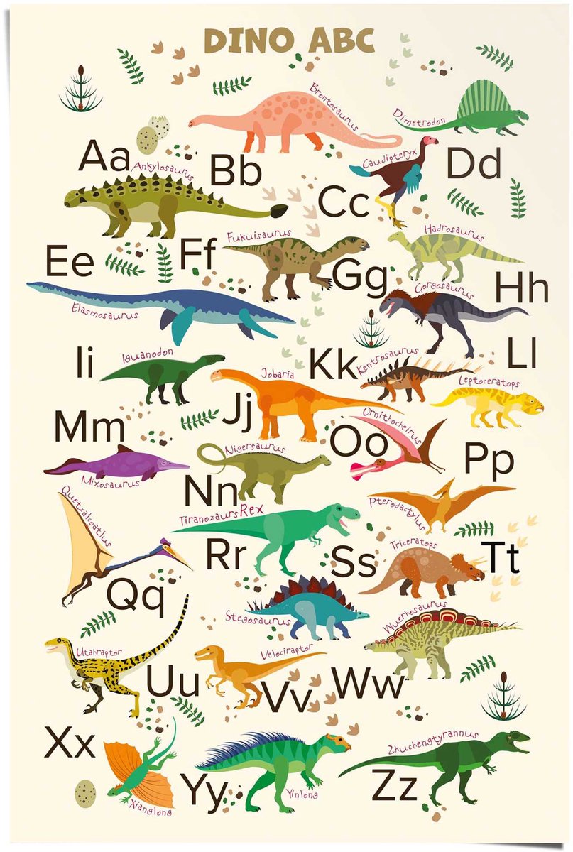 REINDERS Poster Dino ABC - 91,5 x 61 - Papier - REINDERS Bonte kleuren