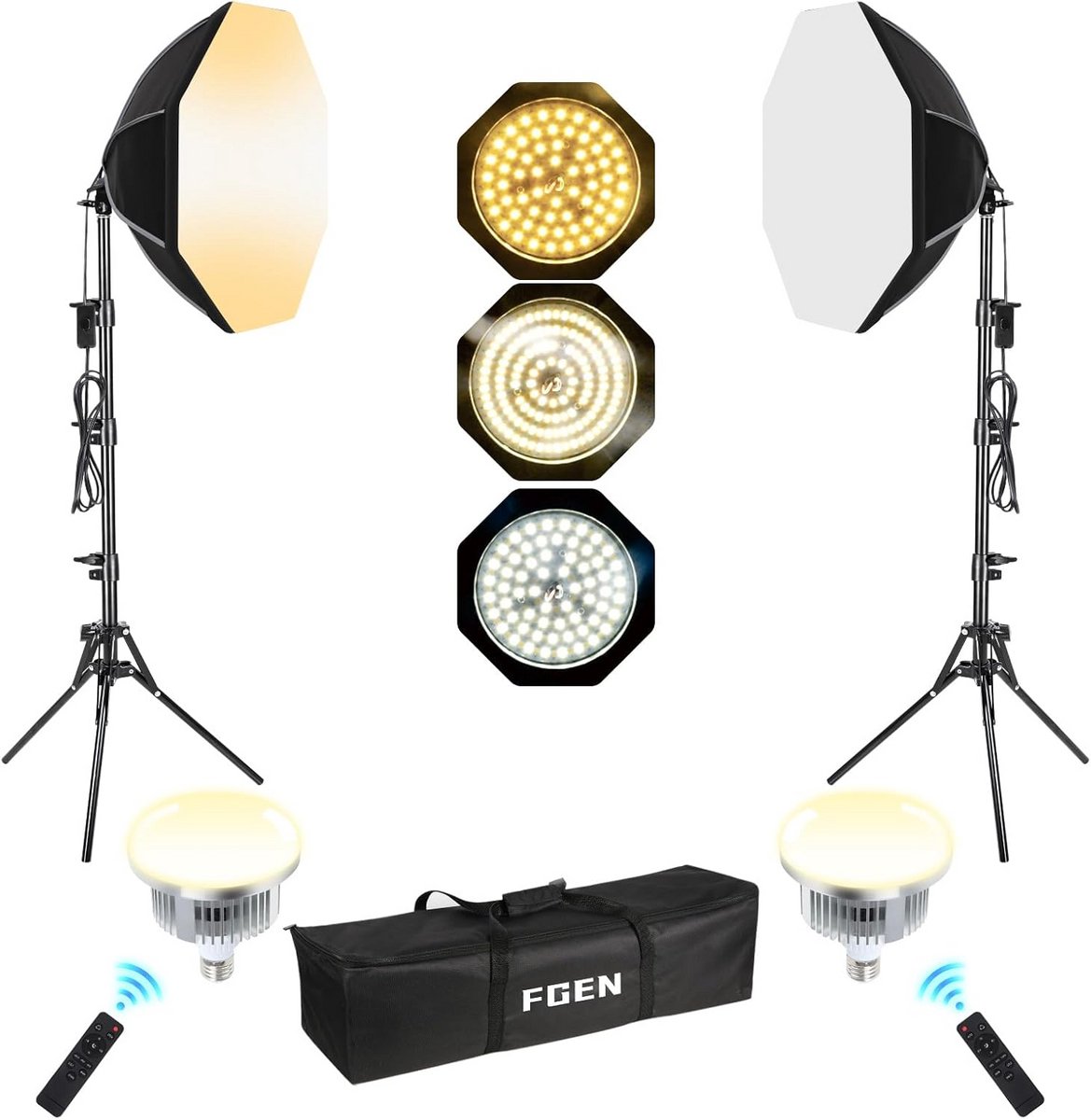 Complete Softbox Studiolamp Set - 2x Octabox, 60W LED, Instelbare Kleurtemperatuur & Statief