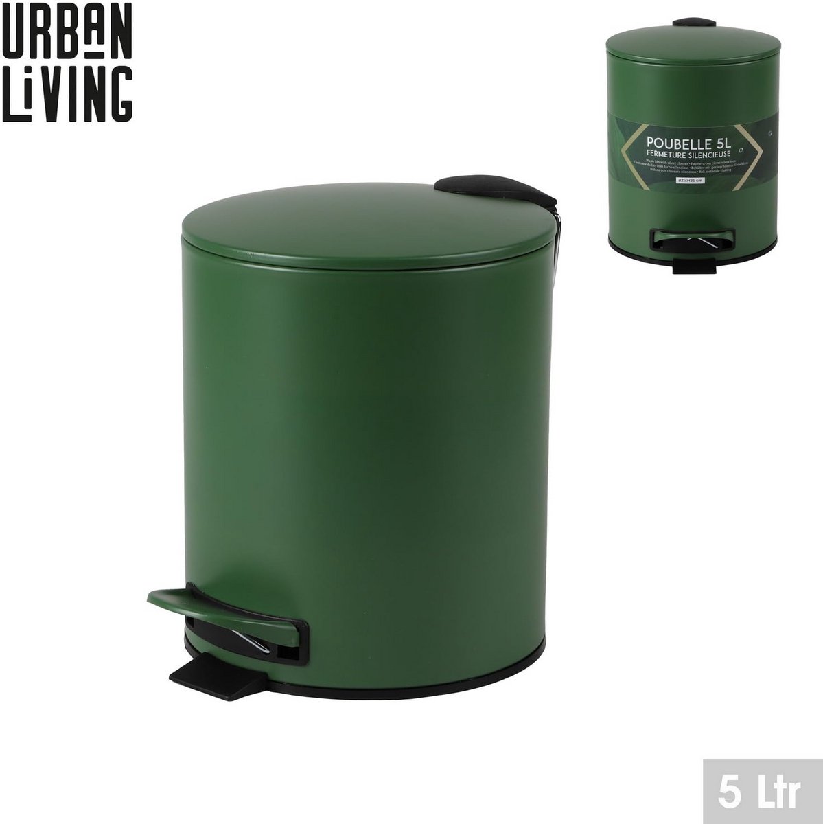 Kleine pedaalemmer 5 liter met soft-close en uitneembare binnenemmer