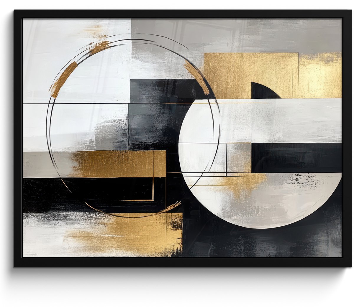 FrameYourWall Poster in lijst - Fotolijst 70x50 cm - Posters - Abstract - Goud - Zilver - Vormen - Aesthetic - Posterlijst zwart - Decoratie - Wanddecoratie woonkamer - Muurdecoratie slaapkamer Abstracte vormen