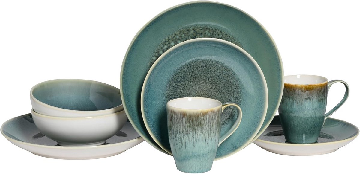 8-delige Steengoed Servieset Groen Bordenset en Koffieset Vaatwasser Magnetron