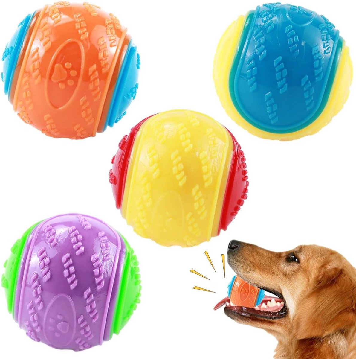 4x Duurzame Piepende Hondenballen - Interactief Kauwspeelgoed voor Training en Tandverzorging