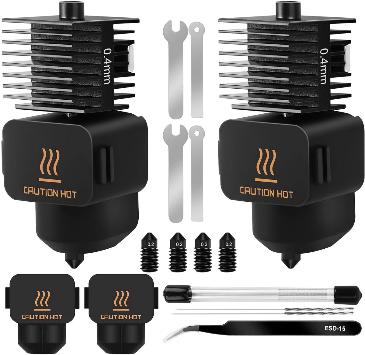 2 stuks 0.4mm Hot-End Upgrade Set voor 3D Printers met Extra Nozzles en Gereedschap