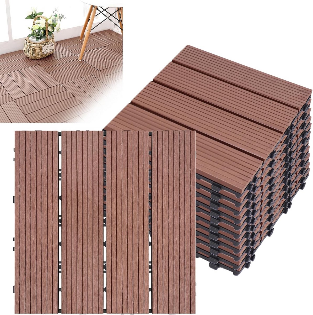 WPC Terrastegels Antislip Kliksysteem Bruin Hout-Kunststof Composiet | 2m²