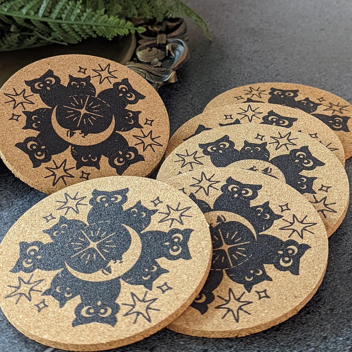 Set van 6 Uil Onderzetters met Houders - Decoratief en Absorberend voor Drankjes
