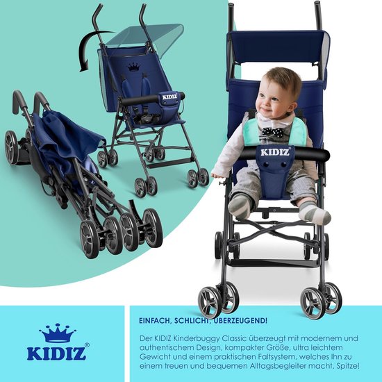 Opvouwbare Kinderbuggy met 360° Draaibare Wielen en Zon- en Regenkap van Merkloos — afbeelding 2