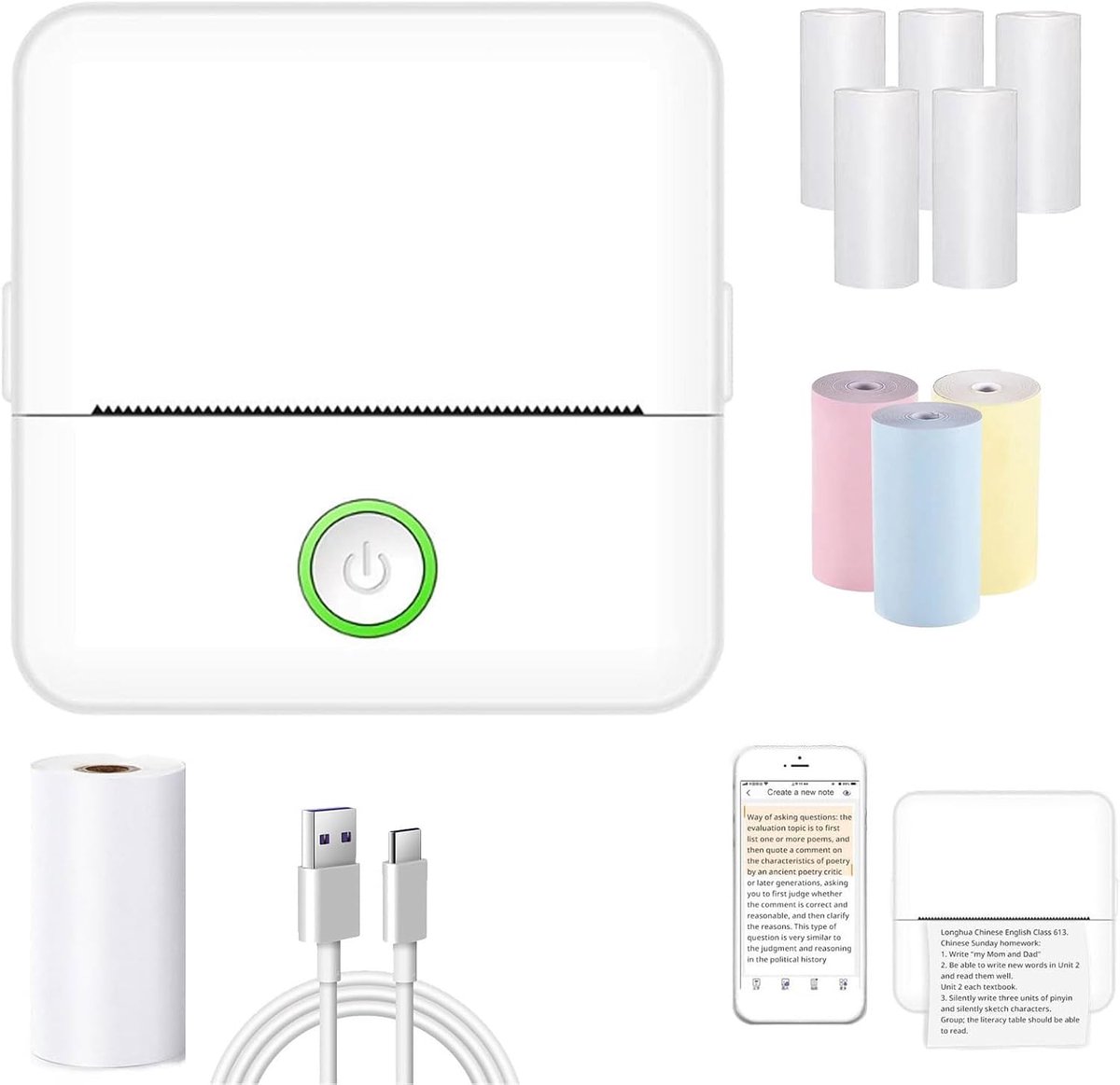 Draagbare Mini Printer zonder Inkt met Bluetooth voor Foto's en Notities