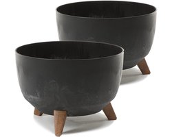 Grote Bloempot met Voeten op Standaard - Ronde Buitenplantenbak - Terraspot - Ø47 cm - 2 Stuks - Betonlook Zwart