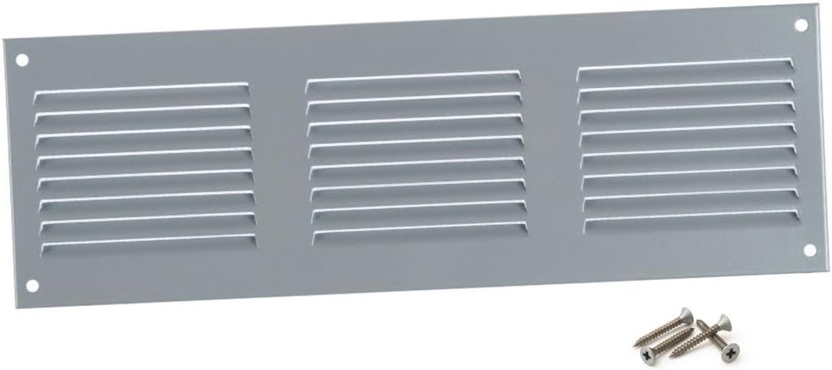 Ventilatierooster met insectengaas - Afvoerluchtrooster muurrooster - Binnenklimaat verbeteren - Gemaakt van plaatstaal - 300 x 100 mm - Grijs
