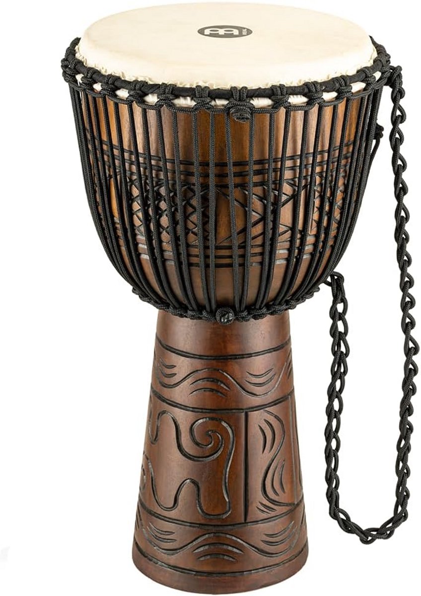Grote Djembe Trommel met Touwspanning en Handgesneden Decoratie