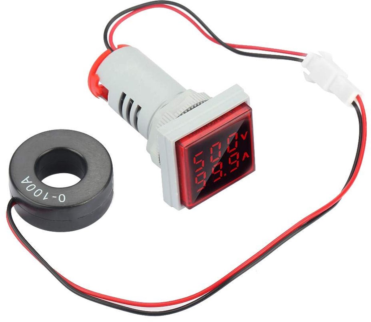 Digitale Voltmeter Ampèremeter - LED Dubbel Display - Elektrische Metingen - Breed Meetbereik - 22mm Installatie - Rood Display