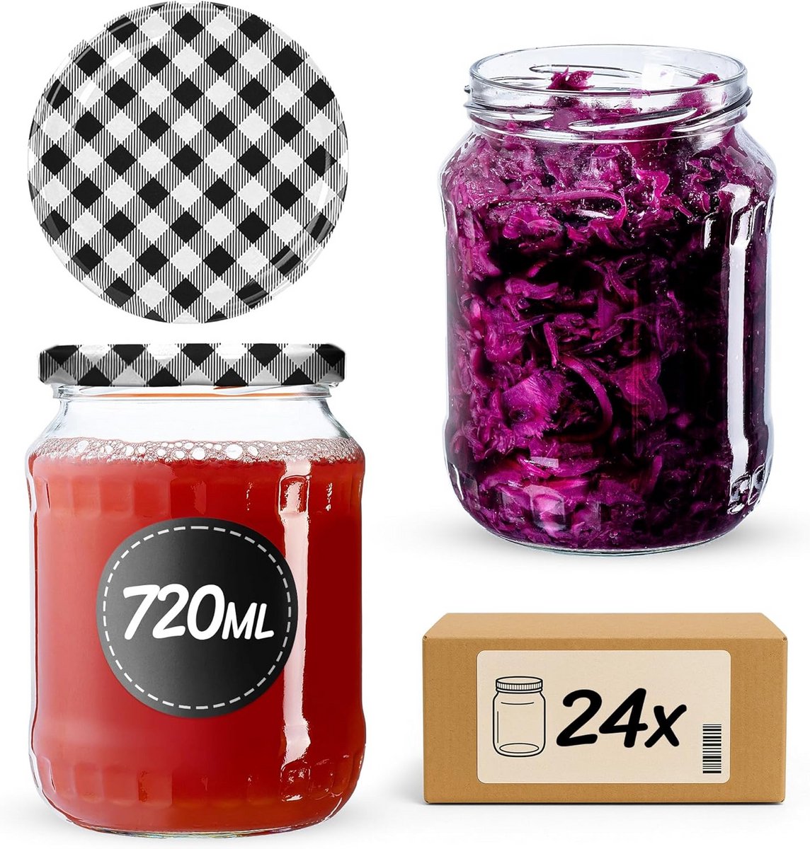 Glazen Potten met Schroefdeksel voor Bewaren en Inleggen - 720 ml Set van 24