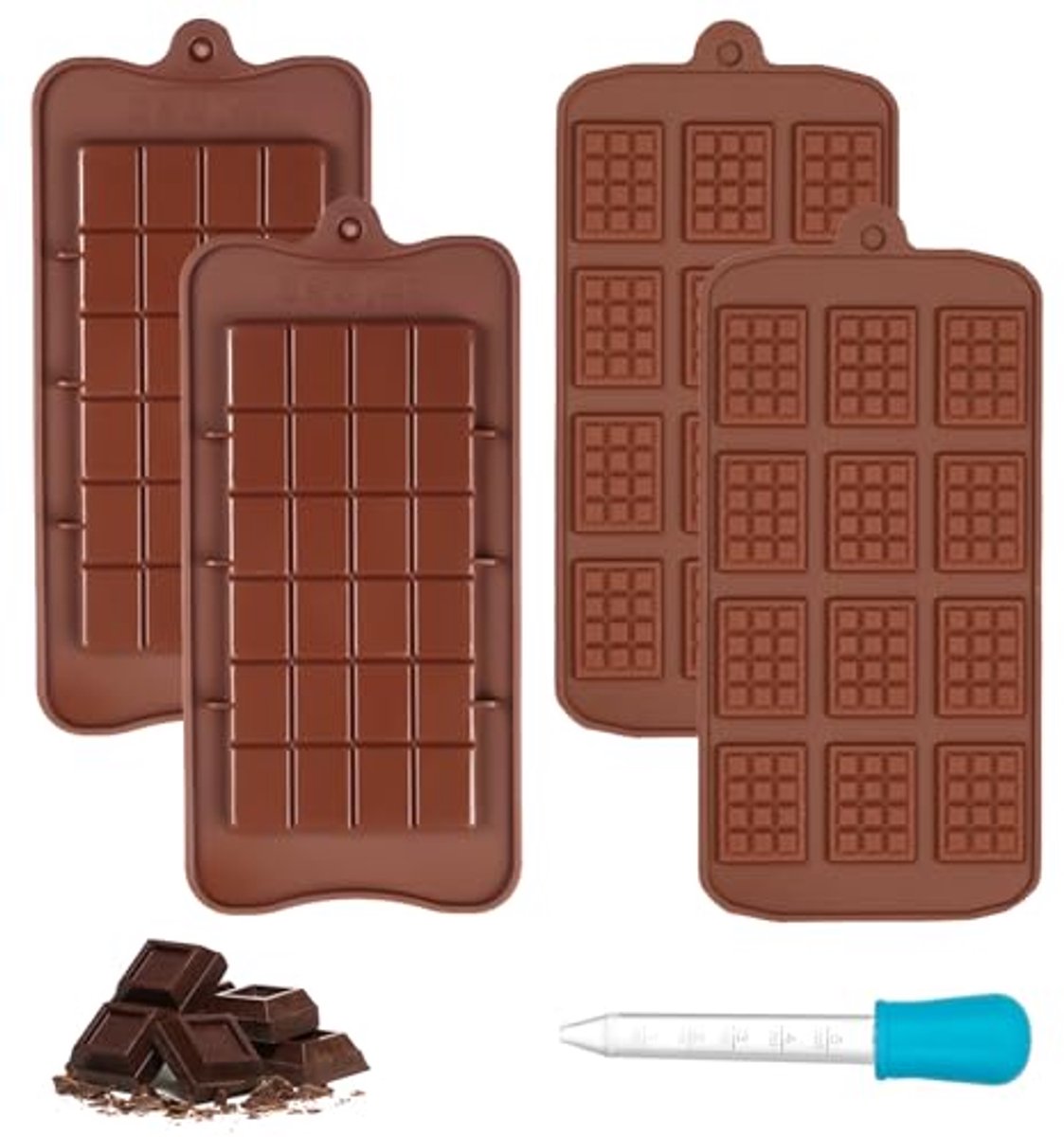 Ultiluxe® Chocoladevorm - 4 Stuks - Siliconen Mal - Praline Vorm - BPA Vrij - Herbruikbaar - Anti Aanbak - Bruin