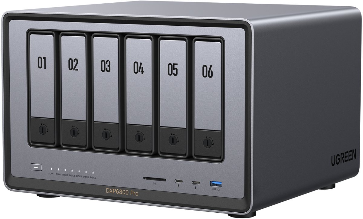 Bol.com UGREEN NASync DXP6800 Pro 6-Bay Desktop NAS, Intel i5 1235u 10-Core CPU, 8GB DDR5 RAM, 128GB SSD, 2 * 10GbE, 2 * M.2 NVM... aanbieding