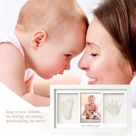 Baby Handafdruk en Voetafdrukset Fotolijst - Gipsafdruk voor Hand en Voet - Echt Houten Fotolijst - Witte Tint - Inclusief Letters en Cijfers van Merkloos — afbeelding 2