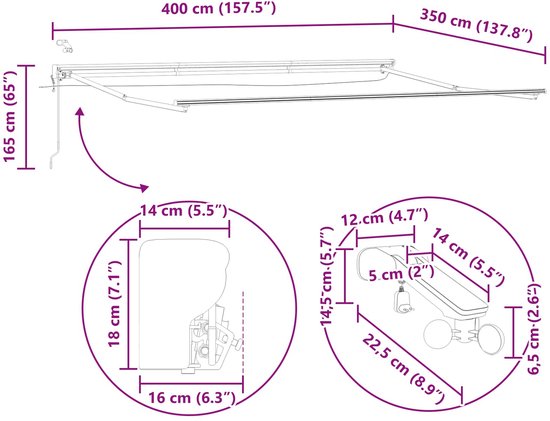 vidaXL - Électrique - Rétractable - Store banne - Anthracite - et - Blanc - 4 - × - 3,5 - m