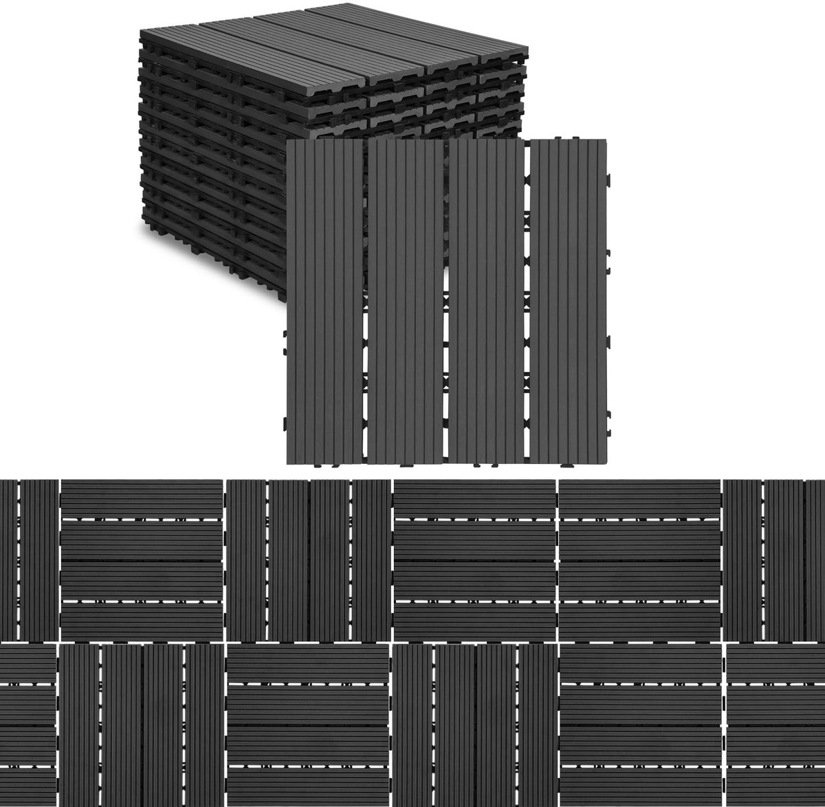 WPC Terrastegels Antraciet 30x30 cm Inclusief 11 Stuks (1m²) Plug-in Systeem Drainage Antislip